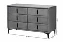 Jaspen Modern Slate Gray Velvet 6-Drawer Dresser Baxton