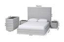 Cadencia Modern Light Gray Channel-Tufted Fabric King Size 4Pc Bedroom Set Baxton