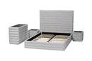 Cadencia Modern Light Gray Channel-Tufted Fabric Queen 4Pc Bedroom Set Baxton