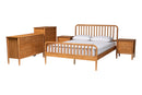 Laverne Oak Brown Queen Size 5-Piece Bobbin Bedroom Set Baxton
