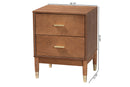 Monica Ash Walnut Wood 2-Drawer Nightstand Baxton