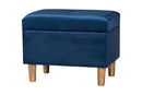 Raziel Modern Navy Blue Velvet Fabric Storage Ottoman Baxton