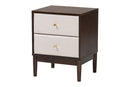 Verene Beige Fabric and Wenge Brown Wood 2-Drawer Nightstand Baxton