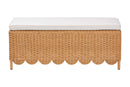 Flannery Bohemian Light Honey Scalloped Rattan Ottoman Bench Baxton