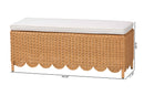 Flannery Bohemian Light Honey Scalloped Rattan Ottoman Bench Baxton