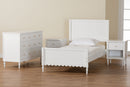 Ygritte Modern White Scalloped Wood 4Pc Twin Bedroom Set with Two Nightstands Baxton