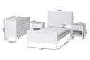 Ygritte Modern White Scalloped Wood 4Pc Full Bedroom Set with Two Nightstands Baxton
