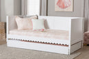 Ygritte Modern White Scalloped Wood Twin Daybed with Trundle Baxton