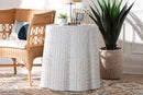 Claire Bohemian White Scalloped Rattan End Table Baxton