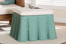 Claire Bohemian Seafoam Green Scallop Rattan Ottoman Baxton