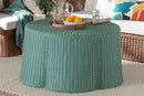 Claire Bohemian Seafoam Green Scalloped Rattan Coffee Table Baxton