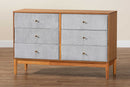 Troy GrayCorduroy and Oak Brown Wood 6-Drawer Dresser Baxton