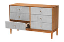 Troy GrayCorduroy and Oak Brown Wood 6-Drawer Dresser Baxton