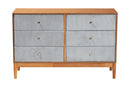 Troy GrayCorduroy and Oak Brown Wood 6-Drawer Dresser Baxton