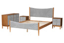 Troy GrayCorduroy and Oak Brown Wood Queen 4Pc Bedroom Set with Two Nightstands Baxton