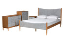 Troy GrayCorduroy and Oak Brown Wood Queen 4Pc Bedroom Set Baxton