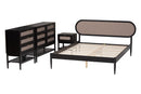 Marzenia Beige Fabric and Black Wood Queen 4Pc Bedroom Set Baxton