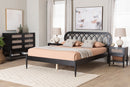 Chaise Art Deco Black Wood Queen 4Pc Bedroom Set w/Two Nightstands Baxton