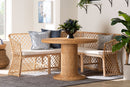 Frayne Bohemian Light Honey Rattan 3-Piece Dining Nook Set Baxton