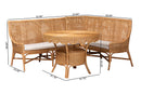 Nieva Bohemian Light Honey Rattan 3-Piece Dining Nook Set Baxton