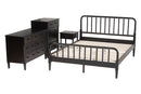 Bernice Farmhouse Black Spindle Wood Queen Size 4Pc Bedroom Set Baxton