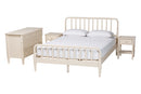 Bernice Ivory Spindle Wood King Size 4Pc Bedroom Set with Two Nightstands Baxton