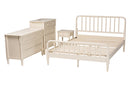 Bernice Farmhouse Ivory Spindle Wood Queen Size 4Pc Bedroom Set Baxton