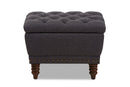 Riona Dark Gray Fabric, Walnut Wood Finished Button-Tufted Storage Ottoman Baxton