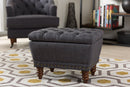 Riona Dark Gray Fabric, Walnut Wood Finished Button-Tufted Storage Ottoman Baxton