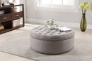 Neah Beige Linen Modern Tufted Ottoman Baxton