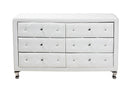 Naylor White Faux Leather Upholstered Dresser, 6-Drawers Baxton