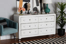 Naylor White Faux Leather Upholstered Dresser, 6-Drawers Baxton