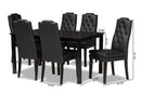Newcastle Black Faux Leather Upholstered and Dark Brown 7-Piece Dining Set Baxton