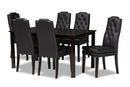 Newcastle Black Faux Leather Upholstered and Dark Brown 7-Piece Dining Set Baxton