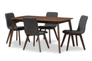 Patton Dark Gray Fabric Upholstered Walnut Wood Finished 5-Piece Dining Set Baxton