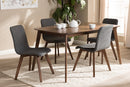 Patton Dark Gray Fabric Upholstered Walnut Wood Finished 5-Piece Dining Set Baxton