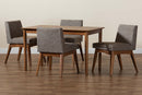 Larine Gravel Fabric Upholstered and Walnut Brown 5-Piece Dining Set Baxton