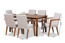 Barossa Greyish Beige Fabric Upholstered and Walnut Brown 7-Piece Dining Set Baxton