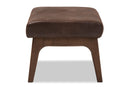 Netherlands Walnut Wood Dark Brown Distressed Faux Leather Ottoman Baxton