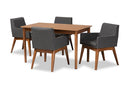 Malvina Dark Gray Fabric Upholstered and Walnut Brown 5-Piece Dining Set Baxton