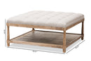 Larissa Weathered Oak Beige Linen Square Coffee Table Ottoman Baxton