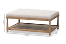 Larissa Weathered Oak Beige Linen Rectangular Coffee Table Ottoman Baxton