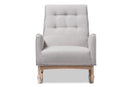 Helio Greyish Beige Fabric Upholstered Whitewash Wood Rocking Chair Baxton