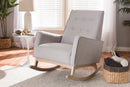 Helio Greyish Beige Fabric Upholstered Whitewash Wood Rocking Chair Baxton
