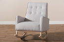 Helio Greyish Beige Fabric Upholstered Whitewash Wood Rocking Chair Baxton