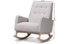 Helio Greyish Beige Fabric Upholstered Whitewash Wood Rocking Chair Baxton