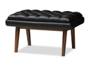 Vigo Black Faux Leather Upholstered Walnut Ottoman Baxton