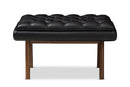 Vigo Black Faux Leather Upholstered Walnut Ottoman Baxton
