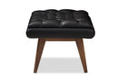Vigo Black Faux Leather Upholstered Walnut Ottoman Baxton