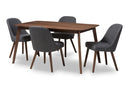 Catia Dark Gray Fabric Upholstered Walnut 5-Piece Dining Set Baxton